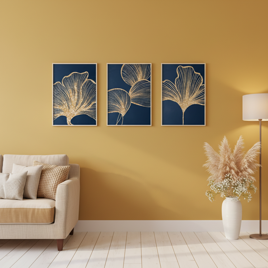 Navy Blue & Gold Wall Art | Set of 3
