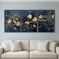 Navy & Gold Botanical Abstract Art | Set of 3