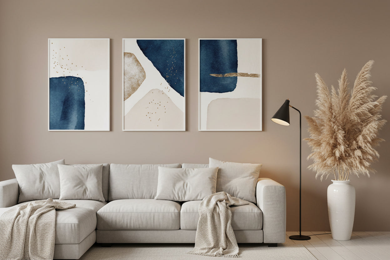 Navy Gold Wall Art | Set of 3