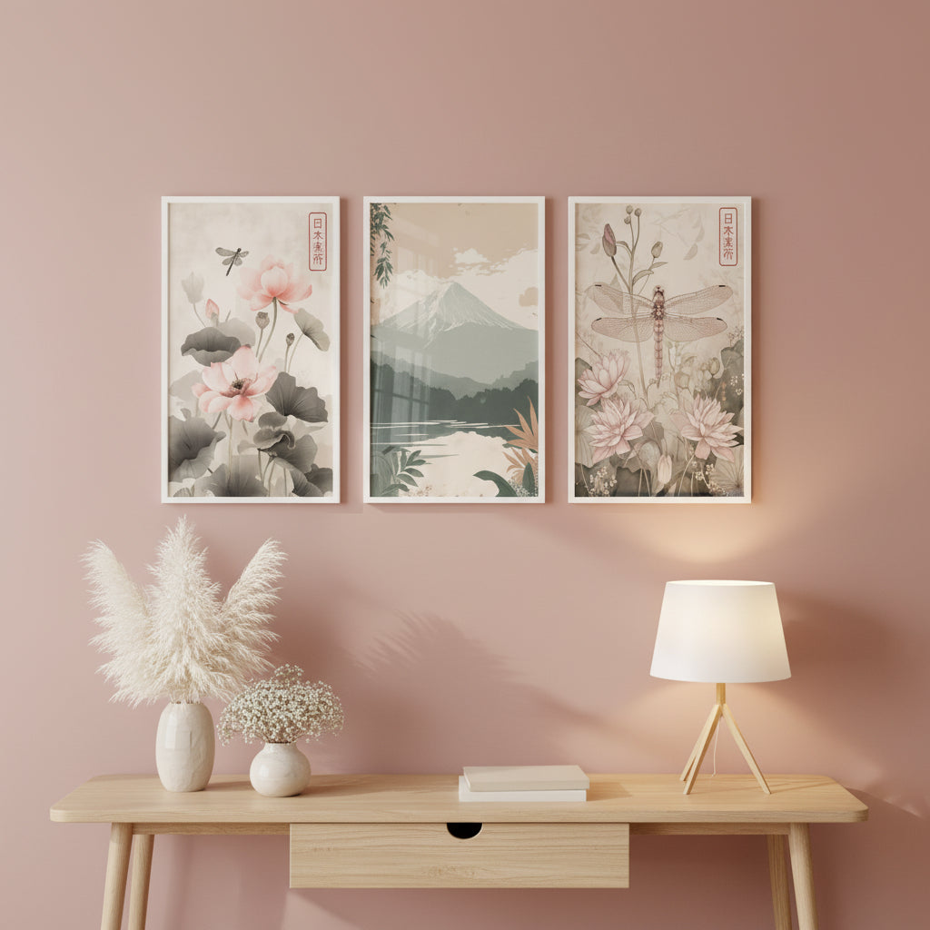 Floral Japanese Scroll Art | Set of 3