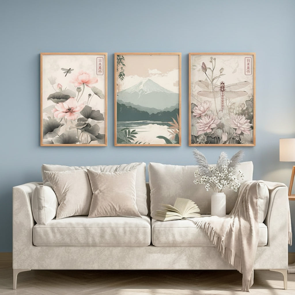 Floral Japanese Scroll Art | Set of 3