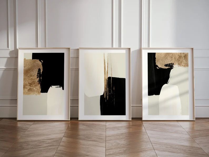 Beige Black & Golden Wall Art | Set of 3
