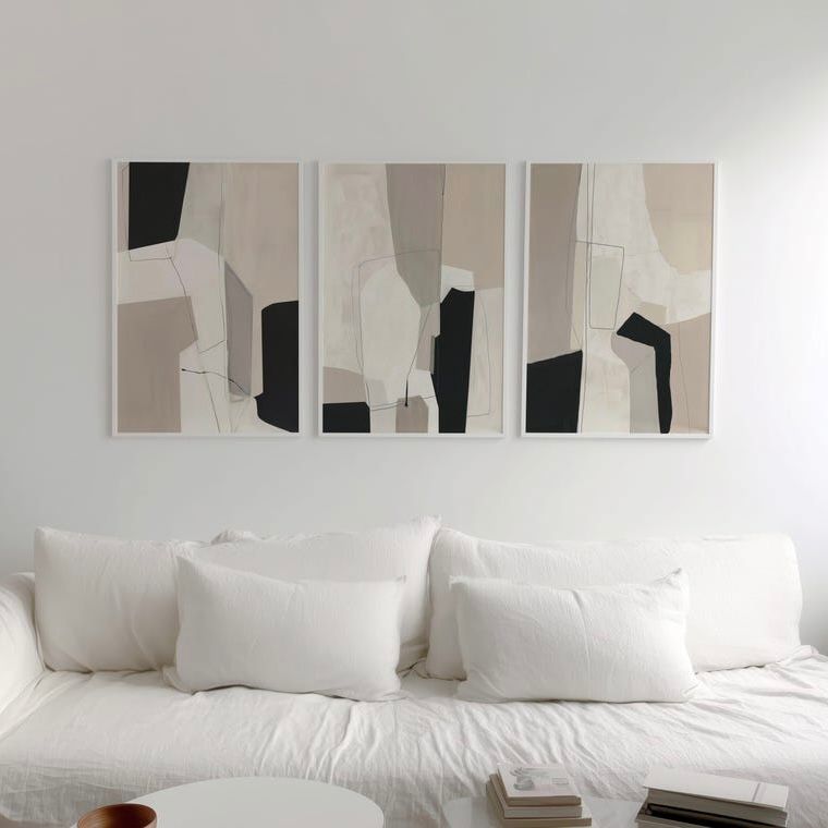 Black & Beige Abstract Wall Art | Set of 3