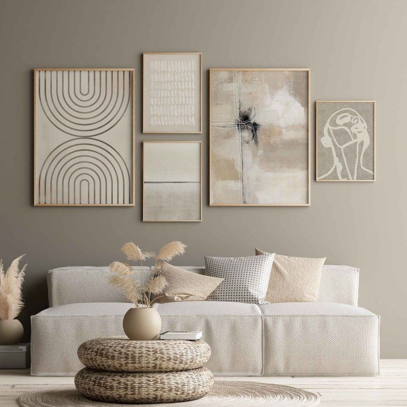 Abstract Beige Eclectic Gallery Art | Set of 5