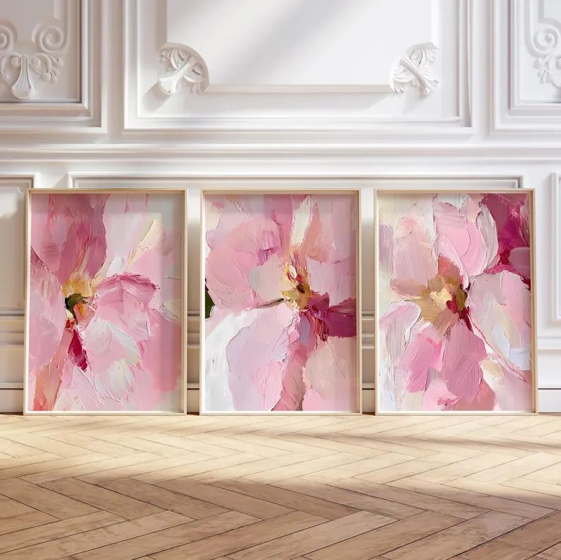 Abstract Pink Flowers | Set of 3