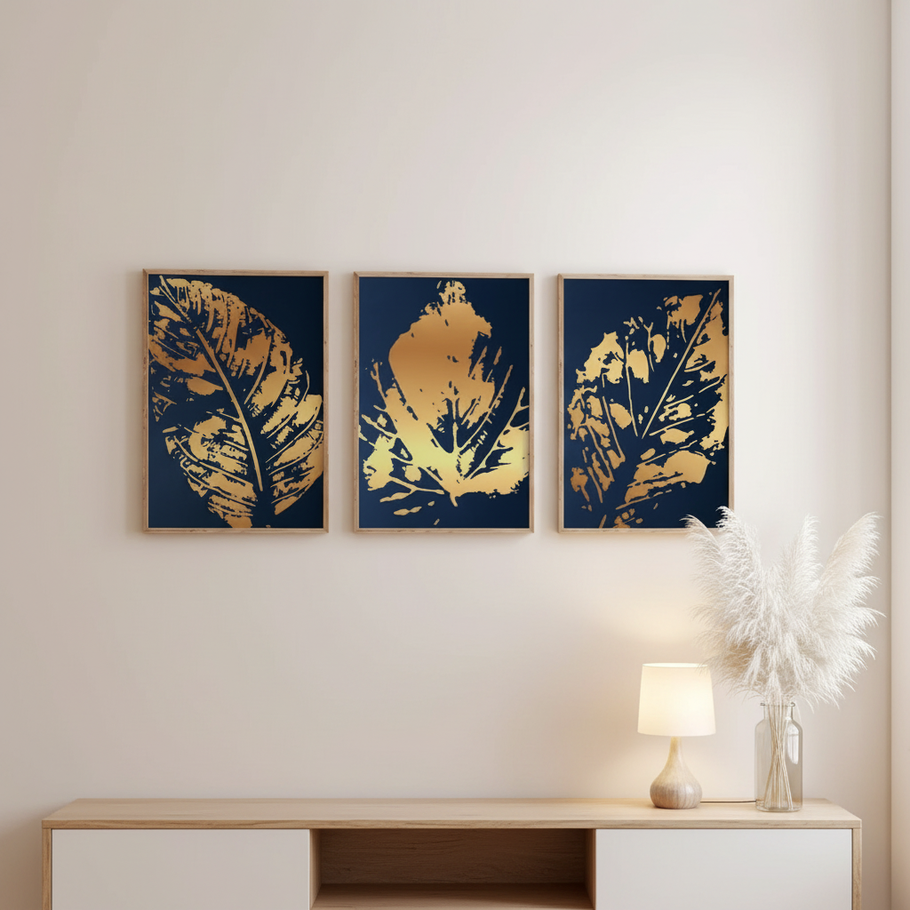 Navy Blue & Gold Wall Art | Set of 3