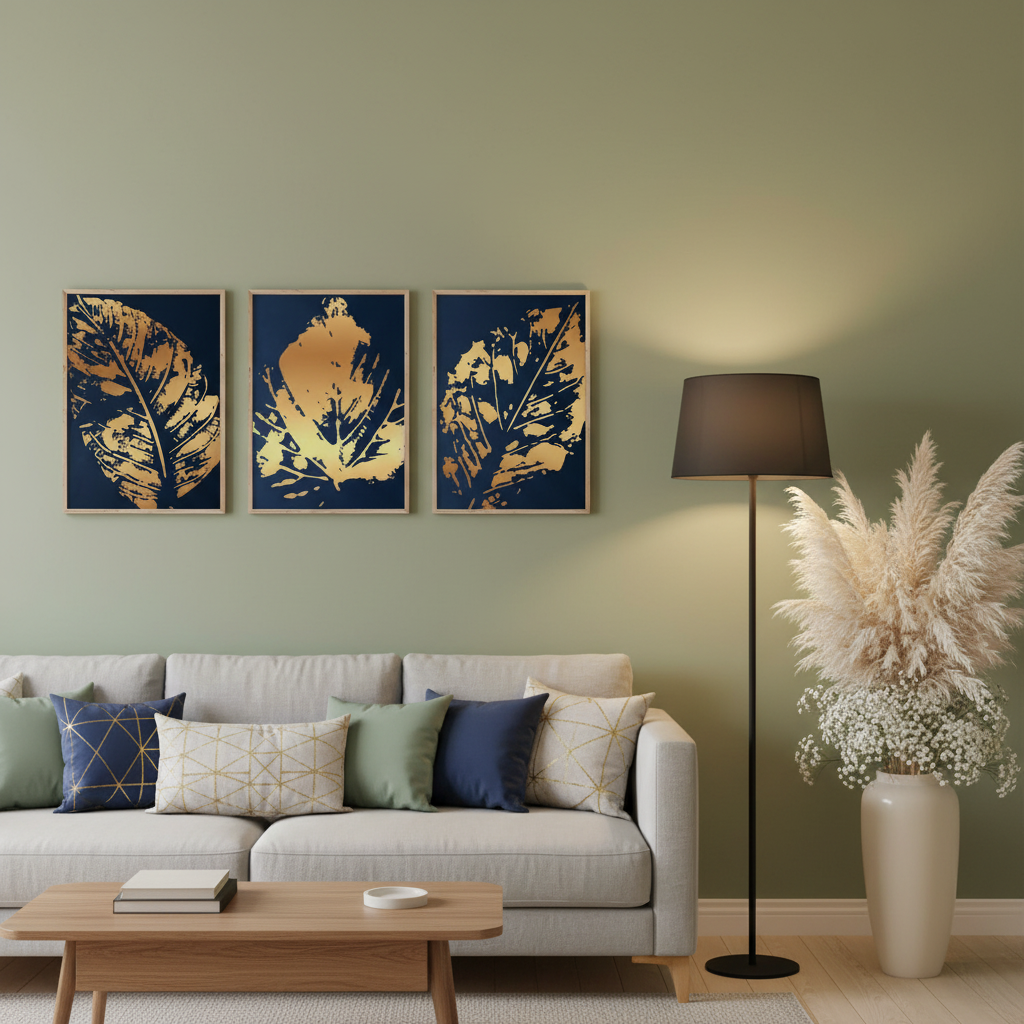 Navy Blue & Gold Wall Art | Set of 3